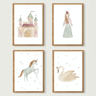 Juego de pósteres A4 "Princesa" | impreso | Niños Pósters | Lámina artística A4 | Vivero | niño | bebes | Ilustración | Regalo
