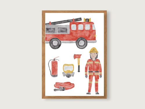 Poster Feuerwehr A3 | Print | Kinderposter | Kunstdruck | Kinderzimmer | Kind | Junge | Illustration | Fahrzeuge | Bagger