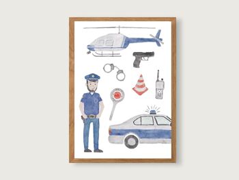 Affiche Police A3 | imprimé | Affiches Enfants | impression d'art | Crèche | enfant | garçon garçon | Illustration | Véhicules | pelle 4