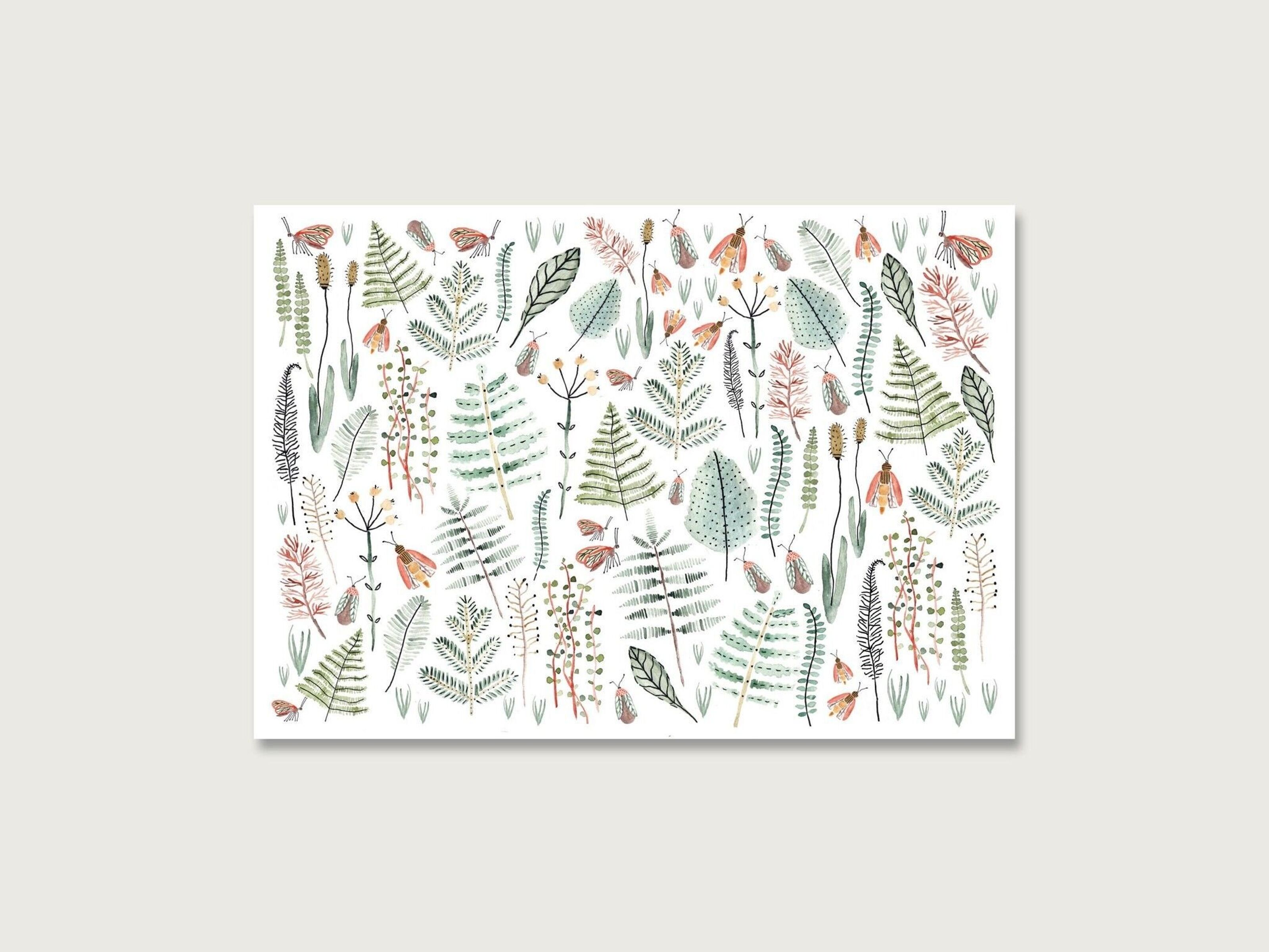 Buy wholesale Postcard | Collage | fern | grasses | Leaves | Watercolor |  watercolor | Illustration | Nature