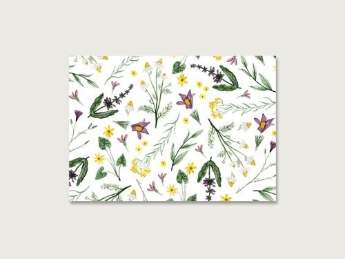 Postkarte | Lila | Gelb | Blumen | Collage | Rose | Muster | Blüten | Aquarell | Wasserfarbe | Illustration | Natur