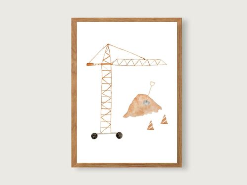 Poster Kran A4 | Print | Kinderposter | Kunstdruck A4 | Kinderzimmer | Kind | Baby | Illustration | Baustelle | Fahrzeuge