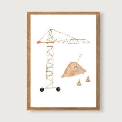 Poster Crane A4 | printed | Kids Posters | Art Print A4 | Nursery | child | babies | Illustration | construction site | vehicles