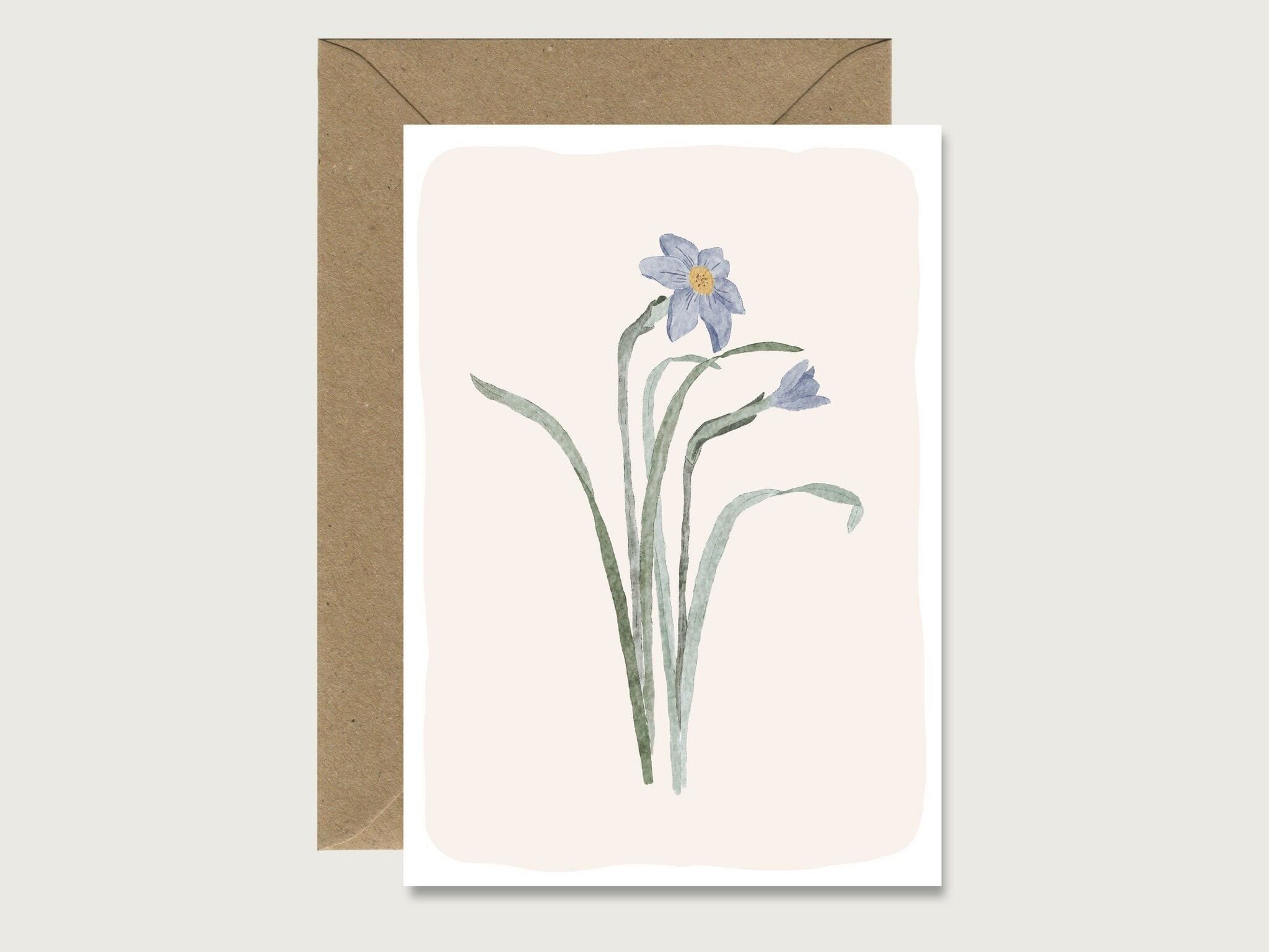 Neutral card "Flower" blue birthday greeting card folding card HEART & PAPER