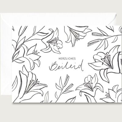 Mourning card "Heartfelt condolences - lilies" - condolence card, greeting card, folding card, HEART & PAPER