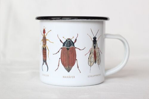 Emaille Tasse Insekten | Käfer | Natur | Aquarell | Wasserfarbe | Illustration | Becher | Maikäfer | Mistkäfer | Ameise