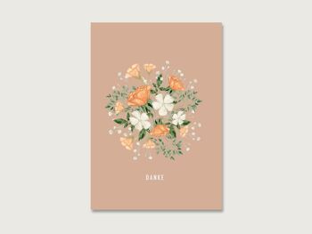 Carte postale "Merci" | Aquarelle | aquarelle | Illustration | naturel | Fleurs | Fleuri | autruche 2