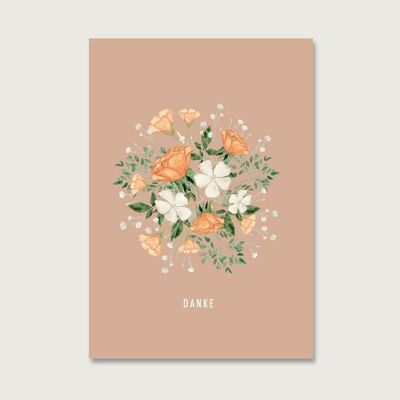 Cartolina "Grazie" | Acquerello | acquerello | Illustrazione | natura | fiori | floreale | struzzo