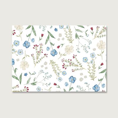 Carte postale | Bleu | Fleurs | collage | coquelicot | motif | fleurs | Aquarelle | aquarelle | Illustration | La nature