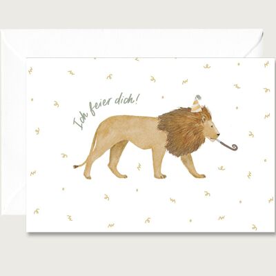 Tarjeta de cumpleaños "Te celebro" tarjeta de felicitación de cumpleaños del león tarjeta plegable CORAZÓN Y PAPEL
