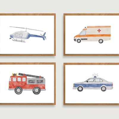 Poster set rescue vehicles A4