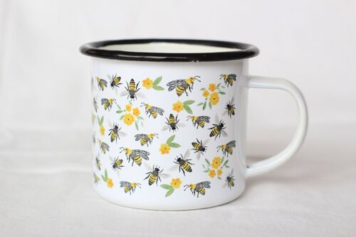 Emaille Tasse Becher Bienen Blumen Natur