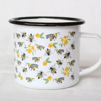Enamel cup mug bees flowers nature