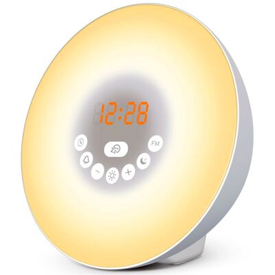 Simulador de amanecer para una suave llamada de despertador - Con la pantalla del modo Noche oscura apagada - Despertador de terapia de luz