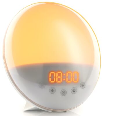 High Fidelity Dawn Simulator - Wake Up to Light - Lighted Alarm Clock with Dark Night Mode - Simulation of Sunlight, Twilight, Radio Bedside Lamp