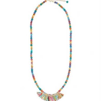 Kantha Necklace, Rainbow Fringe