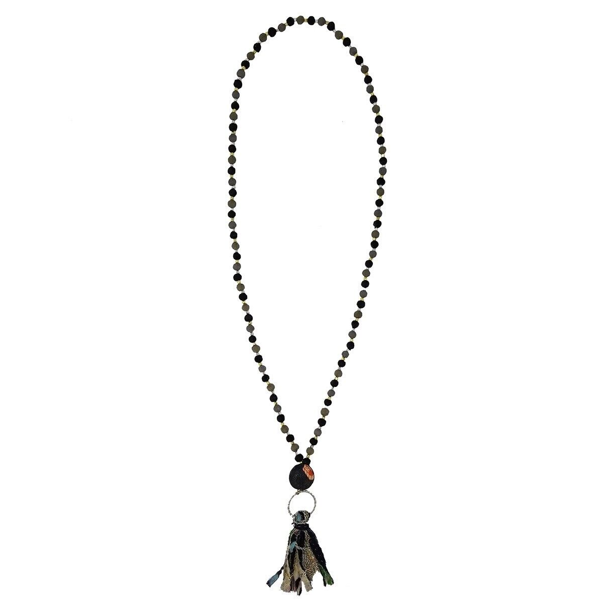 Kantha Necklace Noir Tassel