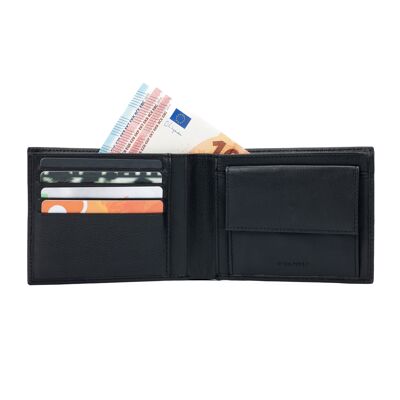 K11403AB | Men's Wallet in Genuine Full-grain Leather, with light grain. Black colour. Pocket for coins. Dimensions when closed: 12.5 x 9.3 x 1 cm. Packaging: rigid bottom/lid Gift Box