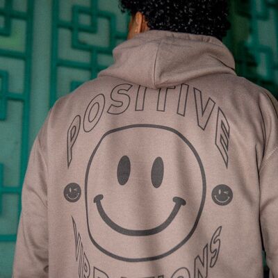 Heavyweight Hoodie in Mocha with 90s Rave Smiley Print