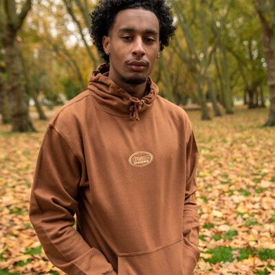 Hoodie in Mocha Brown With Oval Logo Embroidery
