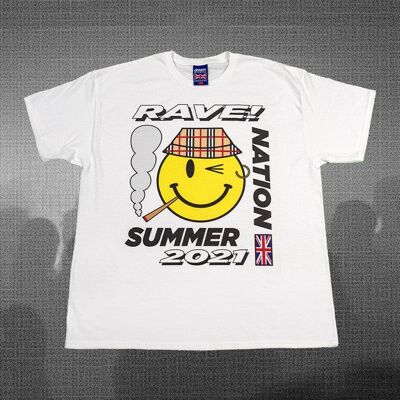 Short Sleeved T-shirt in White with RAVE! NATION Print
