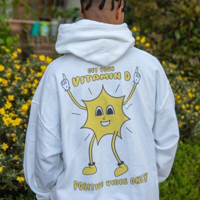 Hoodie in White with Vitamin D Summer Print