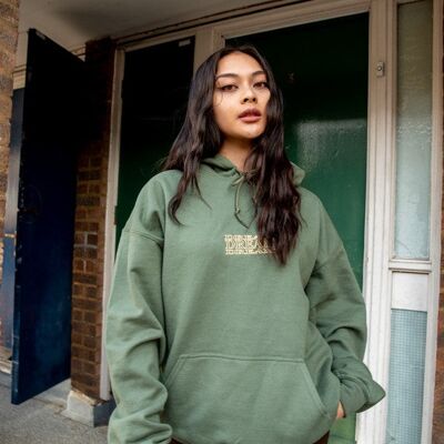 Hoodie In Military Green With Repeat Embroidery
