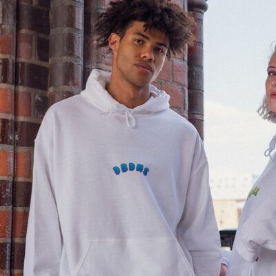 Hoodie in White with Blueberry Bubble Logo Print