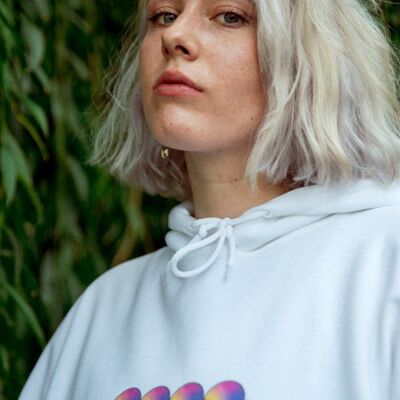 Hoodie in White with Geometric Bubble Logo Print