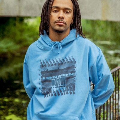 Hoodie In Cornflower Blue With London Lockdown Print