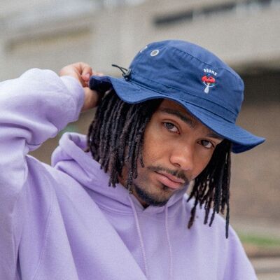 Bucket Hat In Navy With Embroidered Bro Shroom