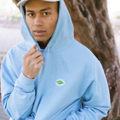 Hoodie in Cornflower Blue with Fruit Sticker Embroidery