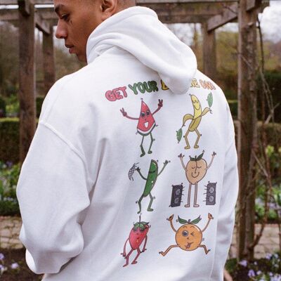 Hoodie In White With Fruity Ravers Print