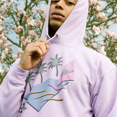 Hoodie In Lilac With 80s California Palm Print