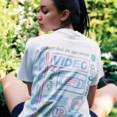 White Short Sleeved T-shirt With 80's VHS Design