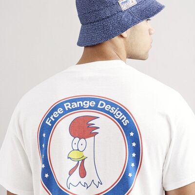 White Short Sleeved T-Shirt With Free Range Chicken Shop Print