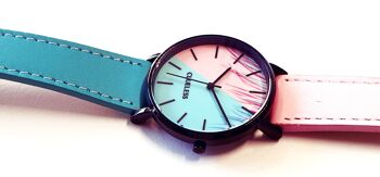 MONTRE-DECO -CUIR Noir/Bicolore Bleu Rose pâle |BCL10732-002 3