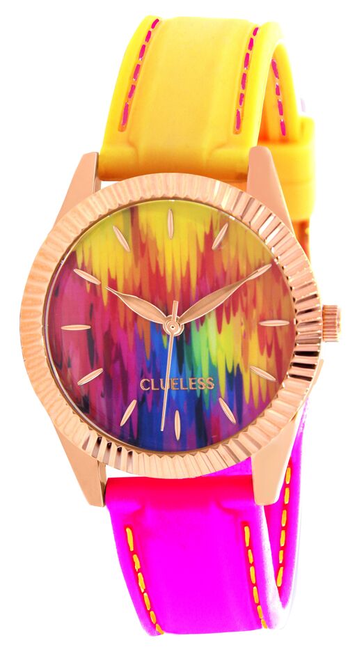 MONTRE-Rainbow -silicone  JAUNE FUSHIA / ROSE DORE|BCL10749-002