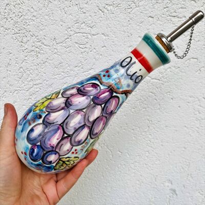 oil cruet ceramic bottle with grape italian style handpaint