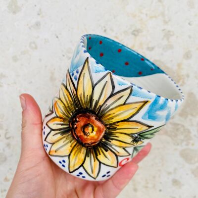Sunflower ceramic tumbler, Italian potttery cup, handmade