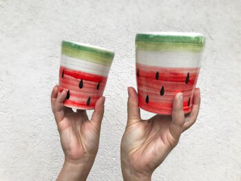 Gobelet de poterie, verre en céramique fait à la main à la pastèque pour l’eau ou le vin
