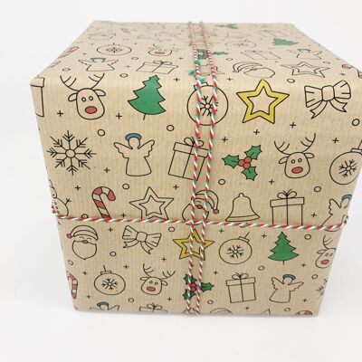 Hojas de papel de regalo Kraft reciclado de diversión navideña de 1 m