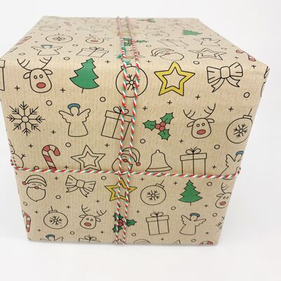 Hojas de papel de regalo Kraft reciclado de diversión navideña de 1 m