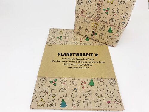 5m Christmas Fun Recycled Kraft Wrapping Paper Roll