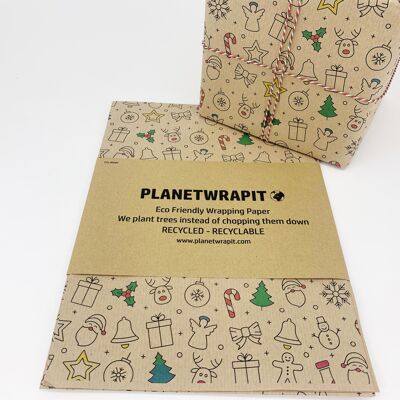 5m Christmas Fun Recycled Kraft Wrapping Paper Roll
