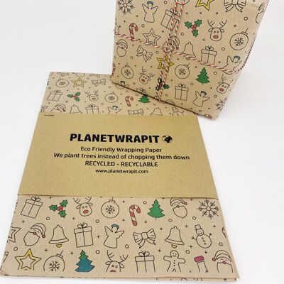 5m Christmas Fun Recycled Kraft Wrapping Paper Roll