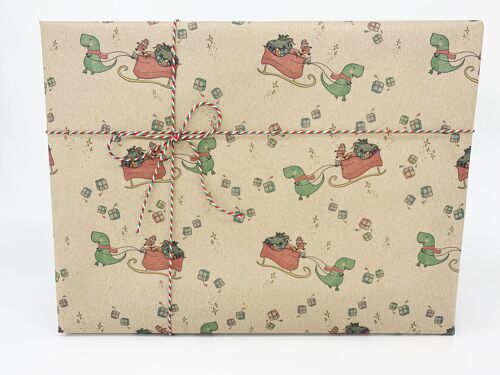 1m Christmas Dinosaur Recycled Kraft Wrapping Paper