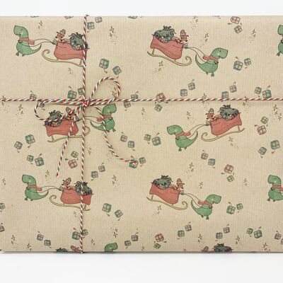 5m Christmas Dinosaur Recycled Kraft Wrapping Paper Roll