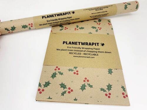 3m Holly Recycled Kraft Christmas Wrapping Paper