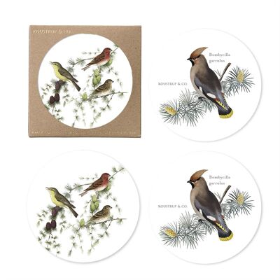 Coasters - Birds in pinetree - 4-pack - made in Europe